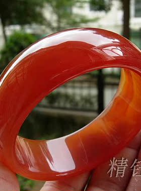 正品精美纹理纯天然巴西玛瑙手镯56mm 通透荧光 女款手腕火热风情