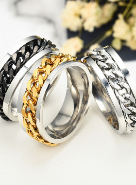 男士钛钢可转动罗马链条戒指