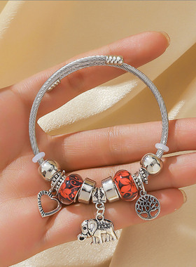 潘家风格大象桃心水晶合金手镯