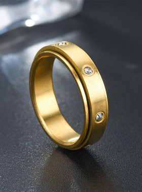 轻奢男士腐蚀镶锆可转动戒指