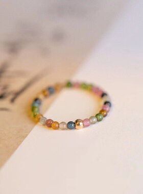 碧玺戒指指环转运珠天然松紧碧玺彩虹极细极细戒指首饰饰品百搭