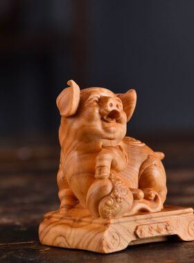 款生肖招财崖柏饰品男士红木手把