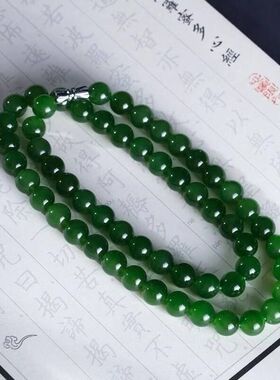 圆珠气质绿女士礼物碧绿高档玉色女款手串项链菠菜送妈妈简约手链