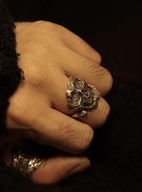 骷髅开口925纯银原创设计暗黑