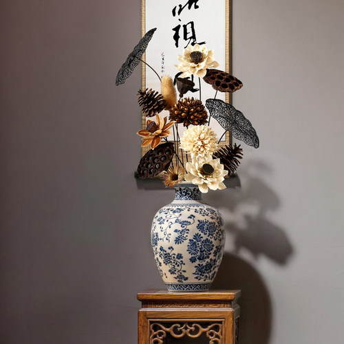 干莲蓬新中式花瓶假荷花仿真花客厅干花花束供佛莲花禅意花插花枝 - 图2