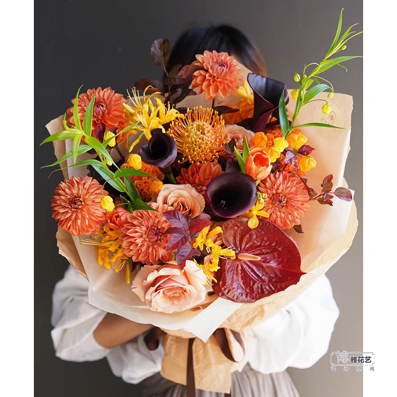 杭州同城鲜花速递宫灯混搭花束送女友爱人闺蜜探望生日送花上门