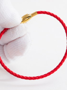 2023新款黄金串珠手绳手链本命年红绳转运珠皮绳穿珠红色钢丝手环