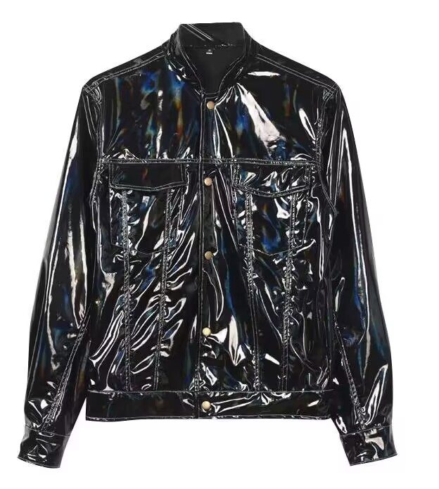 春秋季新款pu漆皮亮面跳舞演出舞台霹雳舞时尚男皮衣夹克套装1050,淘宝优惠券,粉丝福利购,淘宝优惠卷