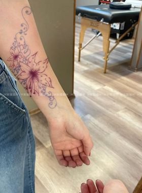 唯美紫色鸢尾花彩色纹身贴防水持久文艺清新手臂手腕遮疤痕贴纸