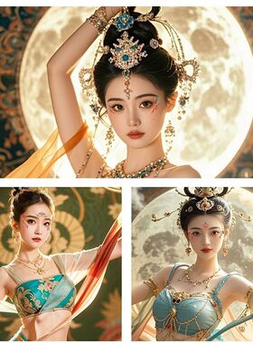 儿童眉心贴女孩纹身节日表演汉服彩绘古风眼角额头花钿女印花古装
