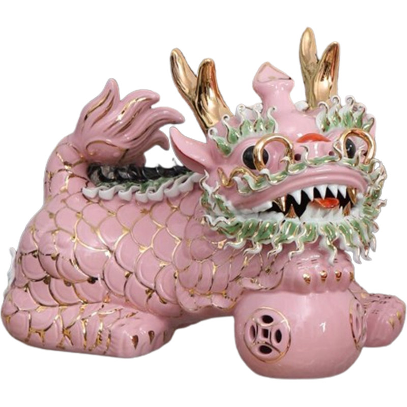新中式手绘粉红色陶瓷麒麟一对招财摆件高级艺术家居玄关软装饰品,淘宝优惠券,粉丝福利购,淘宝优惠卷