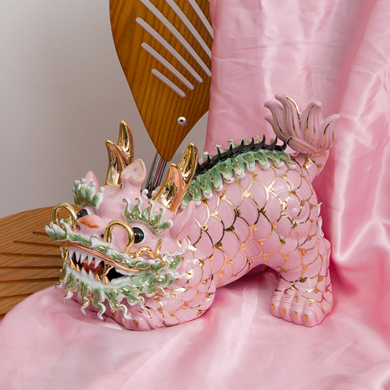 新中式手绘粉红色陶瓷麒麟一对招财摆件高级艺术家居玄关软装饰品,淘宝优惠券,粉丝福利购,淘宝优惠卷