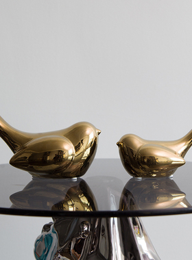 设计感小鸟电镀金银陶瓷摆件