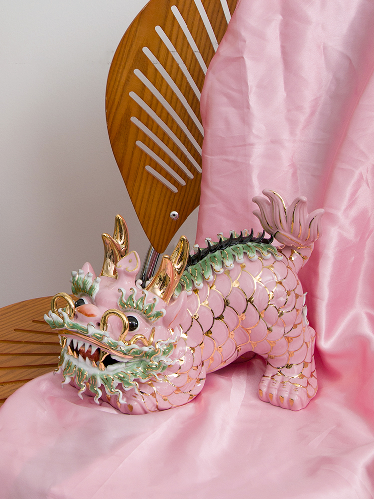 玄关东方客厅手绘书房软装麒麟摆件创意时尚粉红饰品陶瓷色新中式 - 图3