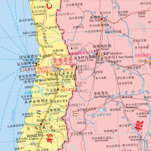 世界热点国家 智利地图 阿根廷地图 高清彩印大字版 中英文对照 单张折叠展开 1.17X0.86米 中国地图出版社 - 图3