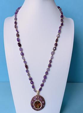 紫色个性苏丹石设计师款毛衣链