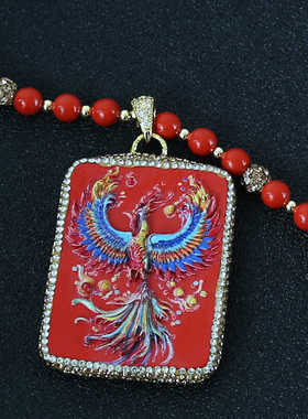 天然朱砂项链吊坠原矿石新长款国风百搭毛衣链旗袍配饰挂件女镶钻