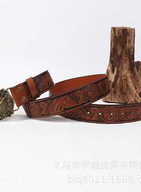 爆款欧美牛头皮带压花百搭西部