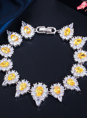 轻奢微镶锆石水滴形满钻宴会手链