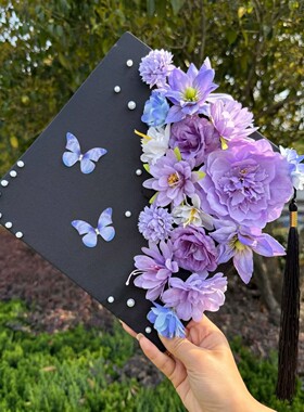 新款双面簪花学士帽材料包大学生