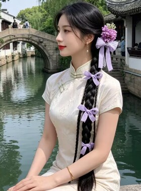 中式粉色百合花发夹优雅侧边头花