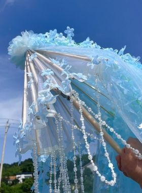 古风汉服手持粘花纱伞写真仙气