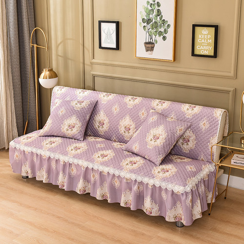 欧式加厚无扶手折叠沙发床套罩印花床裙简易沙发垫可拆洗四季通用 - 图1