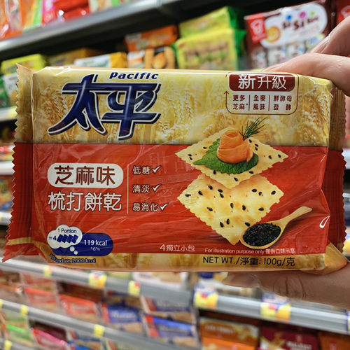 香港代购亿滋太平苏打梳打饼干奶盐葱香芝麻紫薯味4小包100g-图1