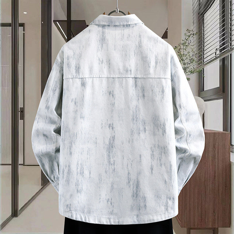 春秋季2026韩版学生牛仔外套字母贴标设计扎染潮流男生百搭夹克,淘宝优惠券,粉丝福利购,淘宝优惠卷