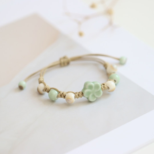 文艺小清新景德镇陶瓷手编手链可调节国风学生情侣儿童瓷珠手串32