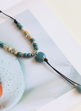 民族风手作景德镇陶瓷毛衣链项链