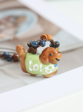 景德镇陶瓷小狗项链动物瓷器吊坠