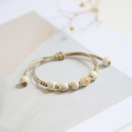 文艺小清新景德镇陶瓷手编手链可调节国风学生情侣儿童瓷珠手串32