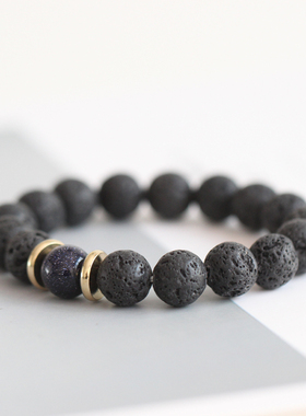 创意黄铜火山石蓝砂石复古手串