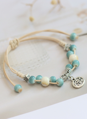 小清新编织景德镇陶瓷银杏手链