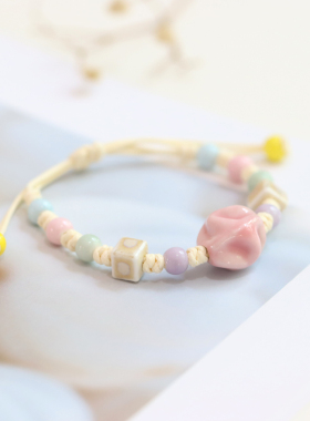 小清新森系彩色陶瓷动物小花手链