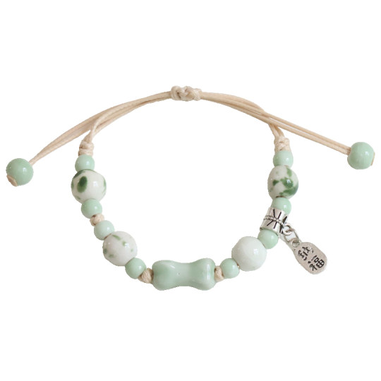 文艺小清新景德镇陶瓷手编手链可调节国风学生情侣儿童瓷珠手串32