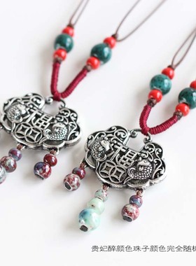 民族风景德镇陶瓷毛衣链项链