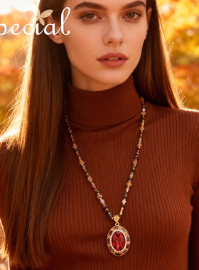 SPECIAL碧玺时尚金琥珀黄毛衣链