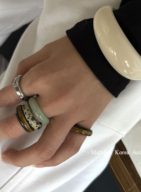 韩国光面冷淡风戒指天然石复古