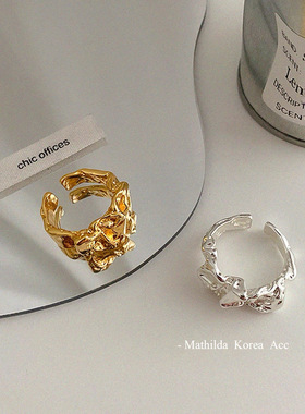 不规则金属褶皱开口戒指ins