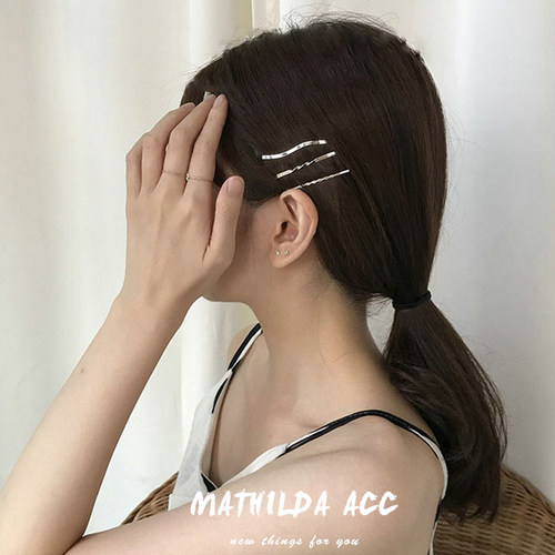 韩国简约风发夹套装少女金属拉丝一字夹刘海ins头饰边夹卡子森系 - 图0