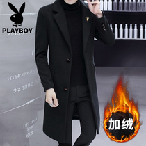 Flowers Playboy windsuit mens long style Knee-Inron Wind Winter Thickened sweaters with a large coat of fur