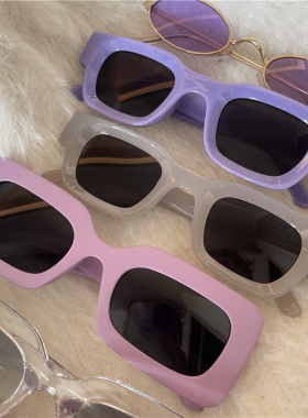 防紫外线透明方形女紫色太阳镜
