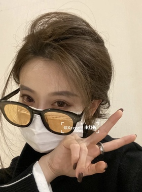 复古橘黄色墨镜女潮小红书同款眼镜男韩版ins网红街拍方框太阳镜