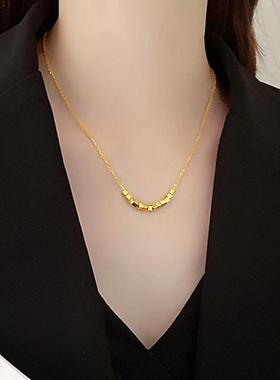 真金电镀ins风小众轻奢气质锁骨链 十全十美小方块八方来财项链女