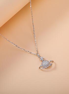 闪亮S925纯银锆石星球吊坠项链不掉色女时尚高级感毛衣链轻奢设计