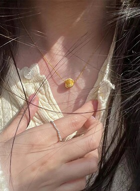 猫眼拉丝炫光圆珠18K金项链