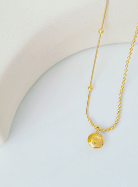 简约luck金豆钛钢项链女小众设计轻奢锁骨链网红ins风级感饰品潮