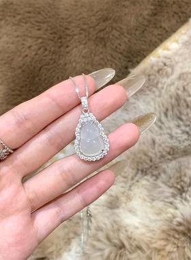 S925纯银高冰玉髓葫芦项链白冰玉髓吊坠新中式福禄锁骨链节日礼物